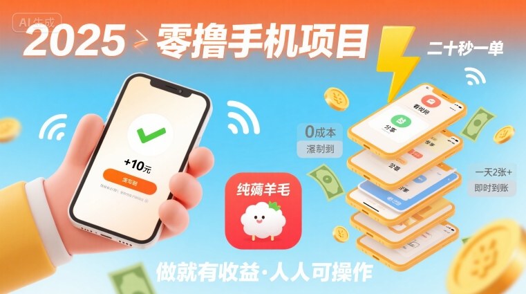 2025年零撸手机项目,二十秒一单,纯薅羊毛 一天2张+做就有