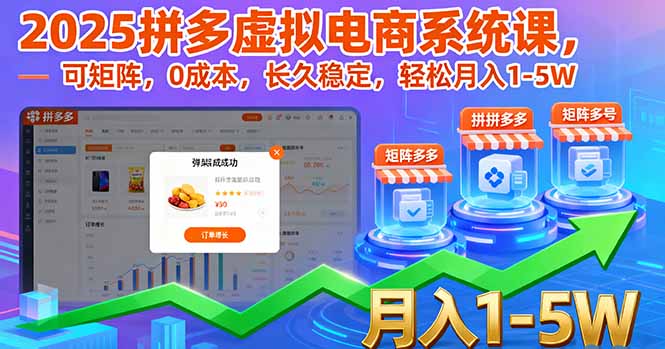 2025拼多多虚拟电商系统课，可矩阵，0成本，长久稳定，轻松月入1-5W