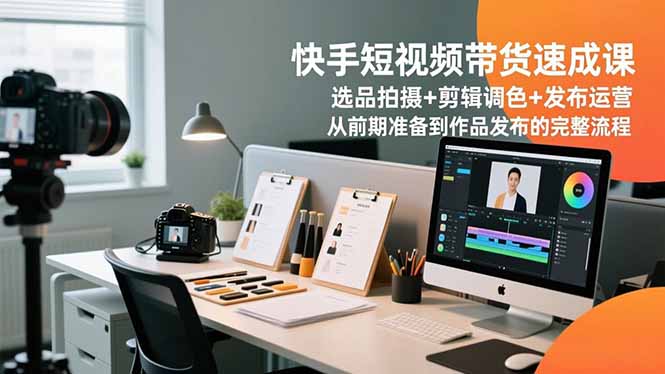 快手短视频带货速成课，选品拍摄+剪辑调色+发布运营，从前期准备到作品发布的完整流程