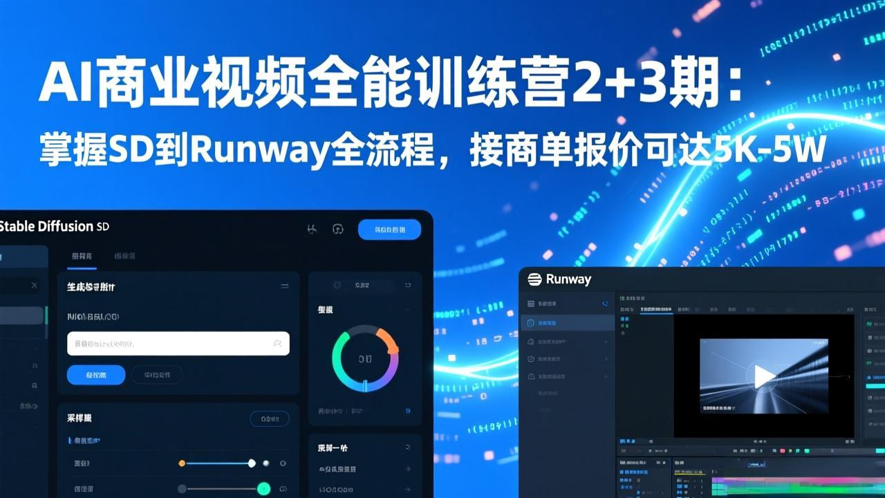 AI商业视频全能训练营2+3期：掌握SD到Runway全流程，接商单报价可达5K-5W