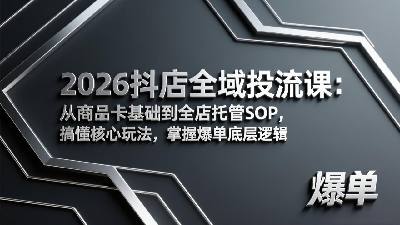 2026抖店全域投流课：从商品卡基础到全店托管SOP，搞懂核心玩法，掌握爆单底层逻辑