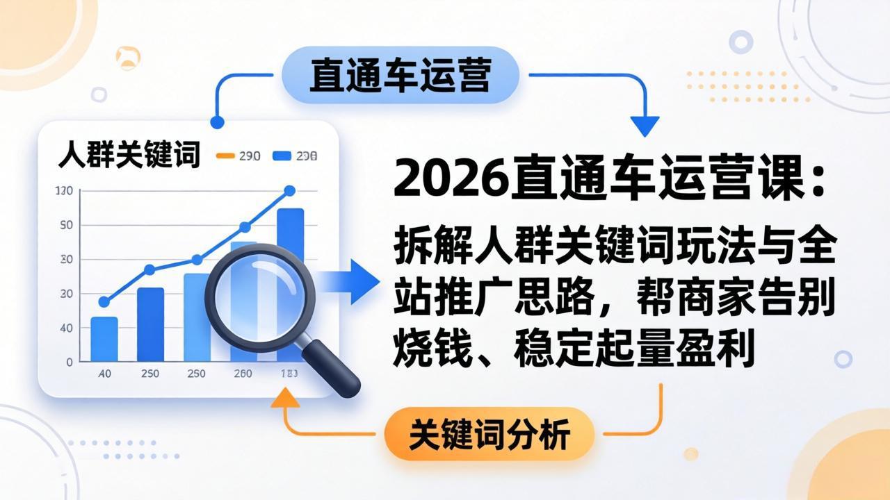 2026直通车运营课：拆解人群关键词玩法与全站推广思路，帮商家告别烧钱、稳定起量盈利