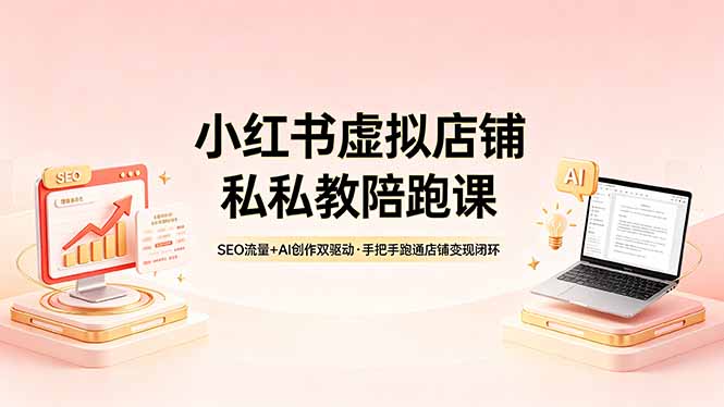 小红书虚拟店铺私教陪跑课，SEO流量+AI创作双驱动，手把手跑通店铺变现闭环