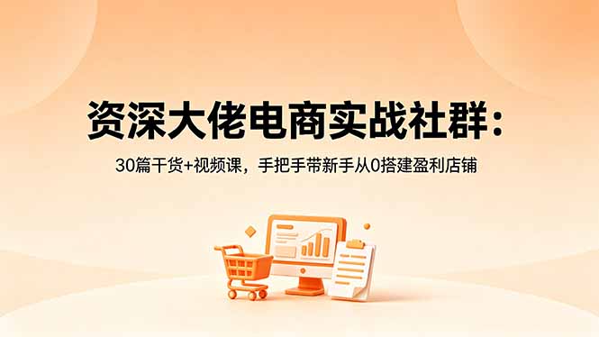 资深大佬电商实战社群：30篇干货+视频课，手把手带新手从0搭建盈利店铺