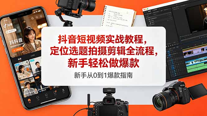 抖音短视频实战教程，定位选题拍摄剪辑全流程，新手轻松做爆款